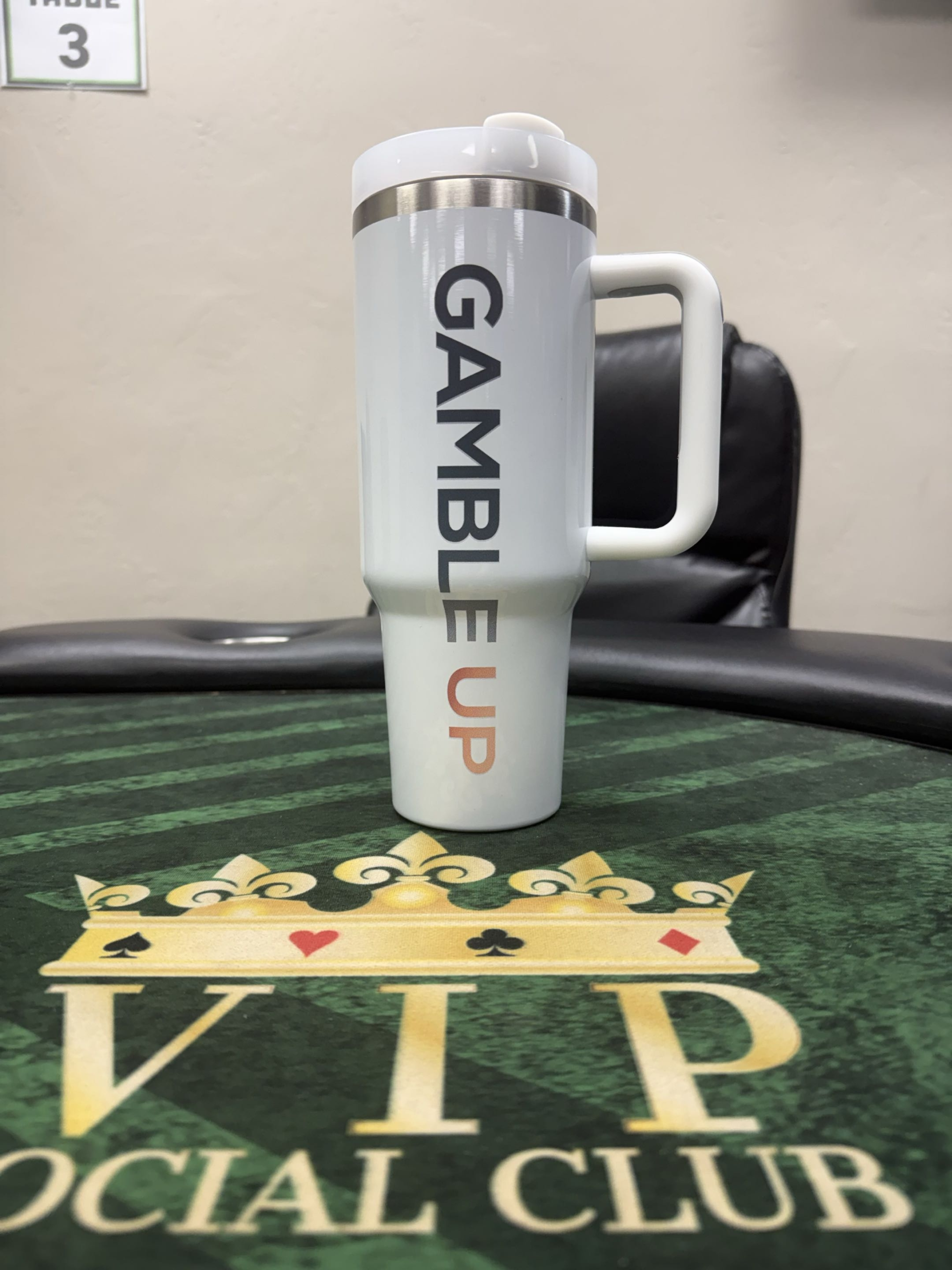 Gamble Up Stainless Steel Tumbler with Handle – Classic Logo Design